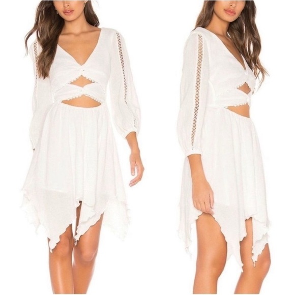 Majorelle Cambria Mini Dress White Cutout Long Sleeve Crochet Small Bridal Grad - Picture 1 of 12